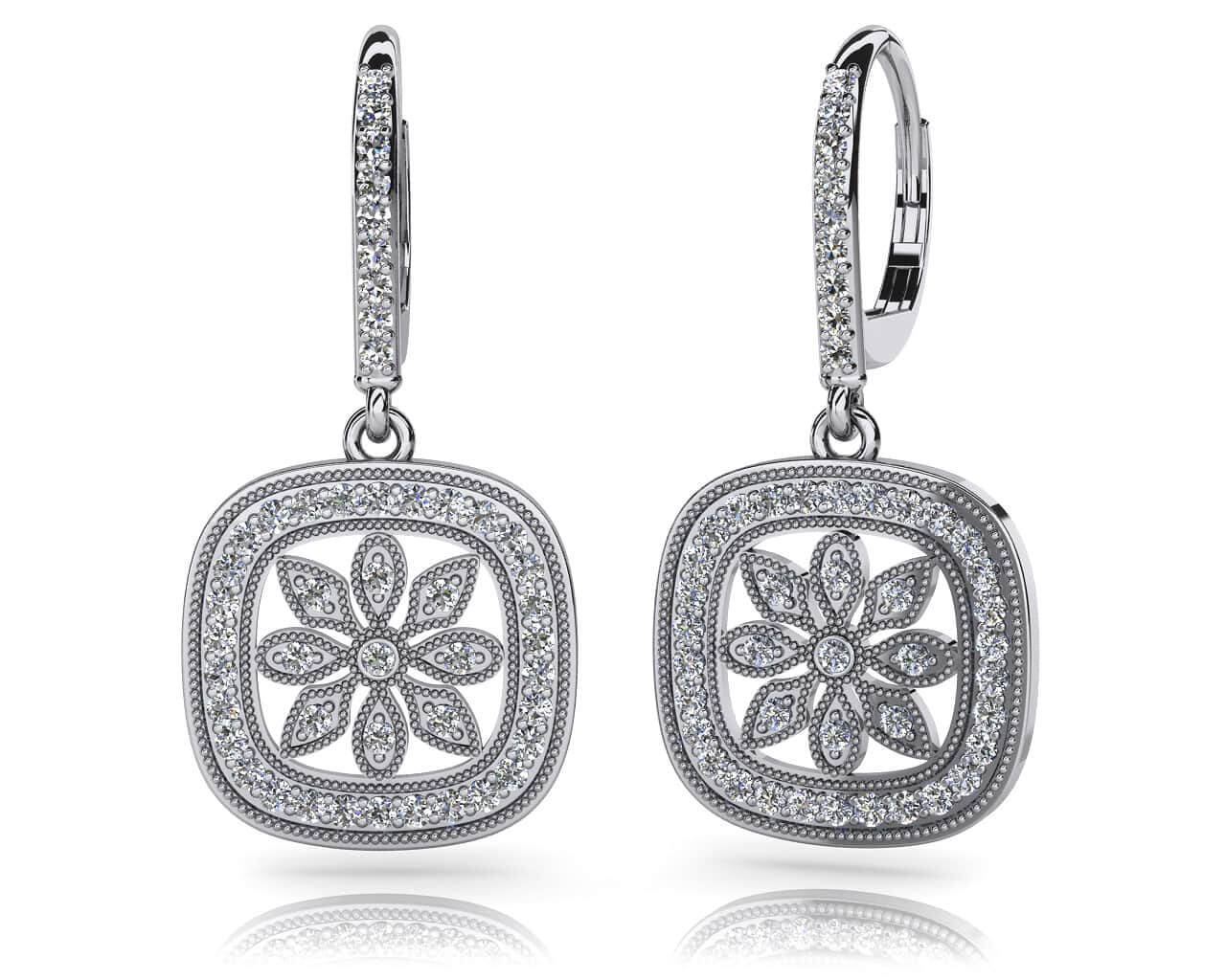Floral Diamond Drop Earrings Diamond with 0.96 ct.(finished) 1.3mm